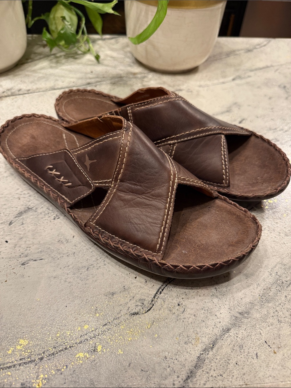 Pikolinos Brown Leather Cross-Strap Slide Sandals size 11